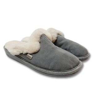 NUKNUUK Genuine Suede Leather Slippers Cozy Sherpa Lined Gray Women's Sz 10